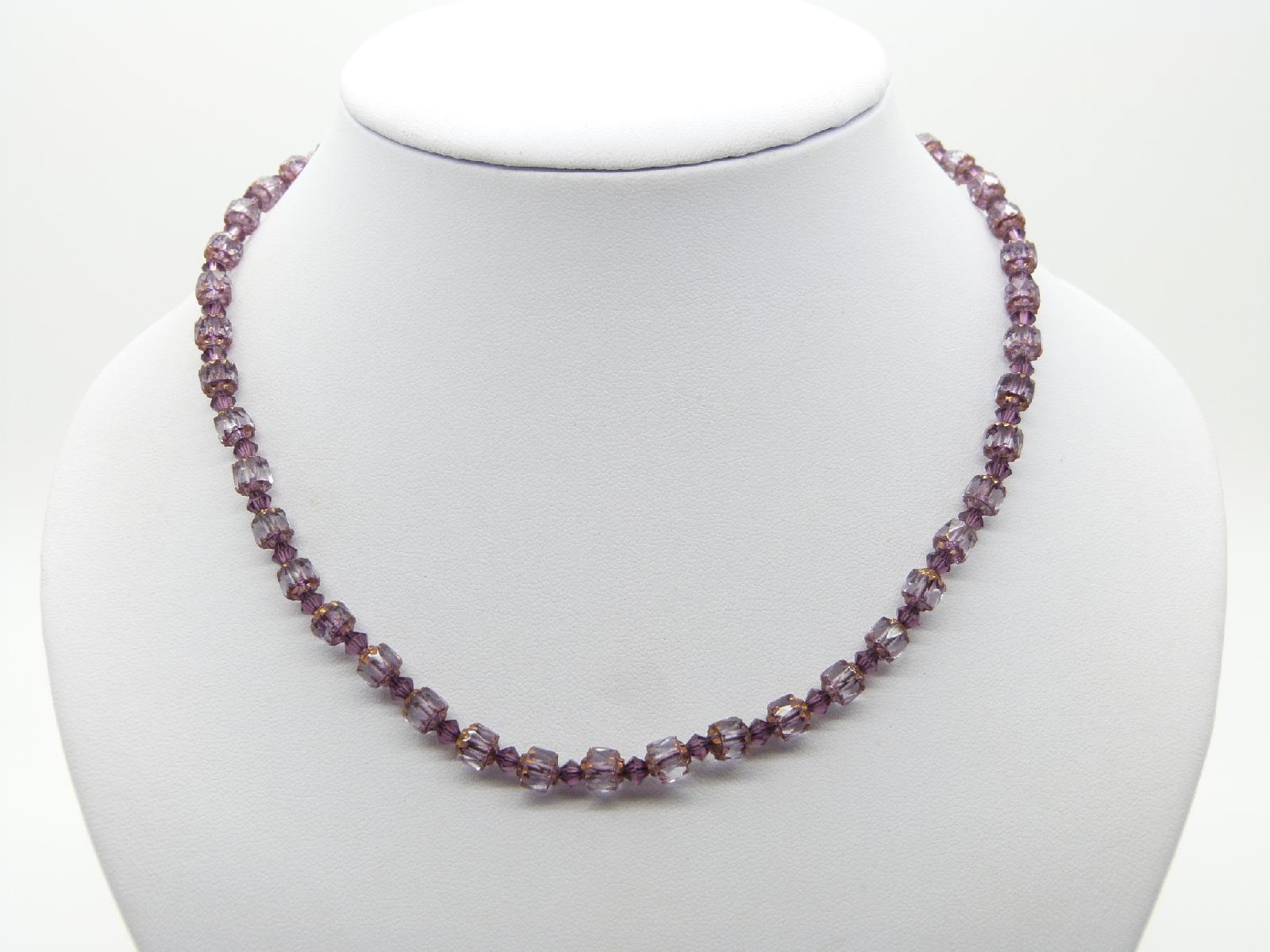 £12.00 - Vintage 30s Style Pretty Purple Glass Faceted Bead Necklace 43cms