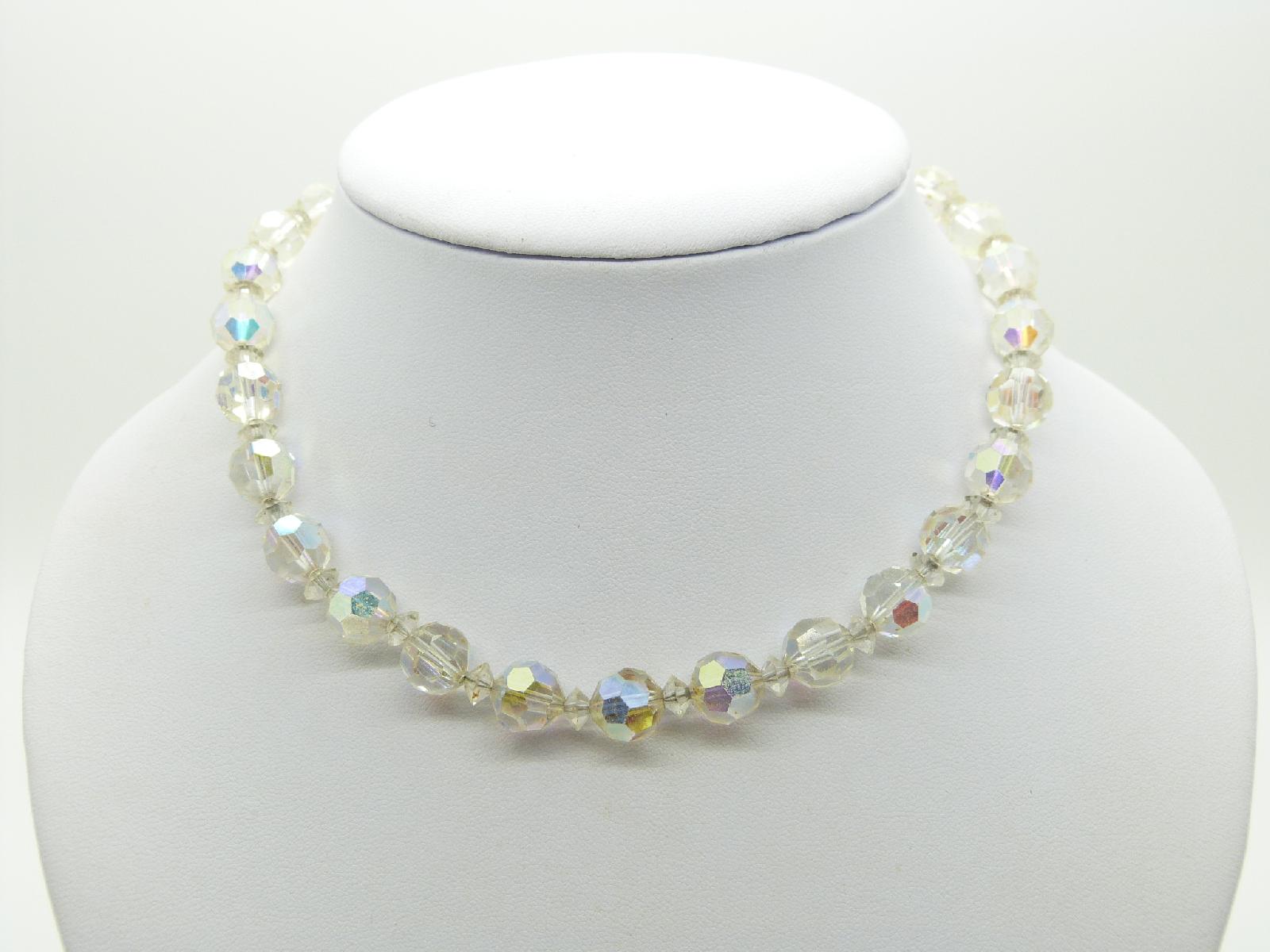 £14.00 - Vintage 50s Sparkling AB Crystal Glass Bead Necklace Super! 42cms