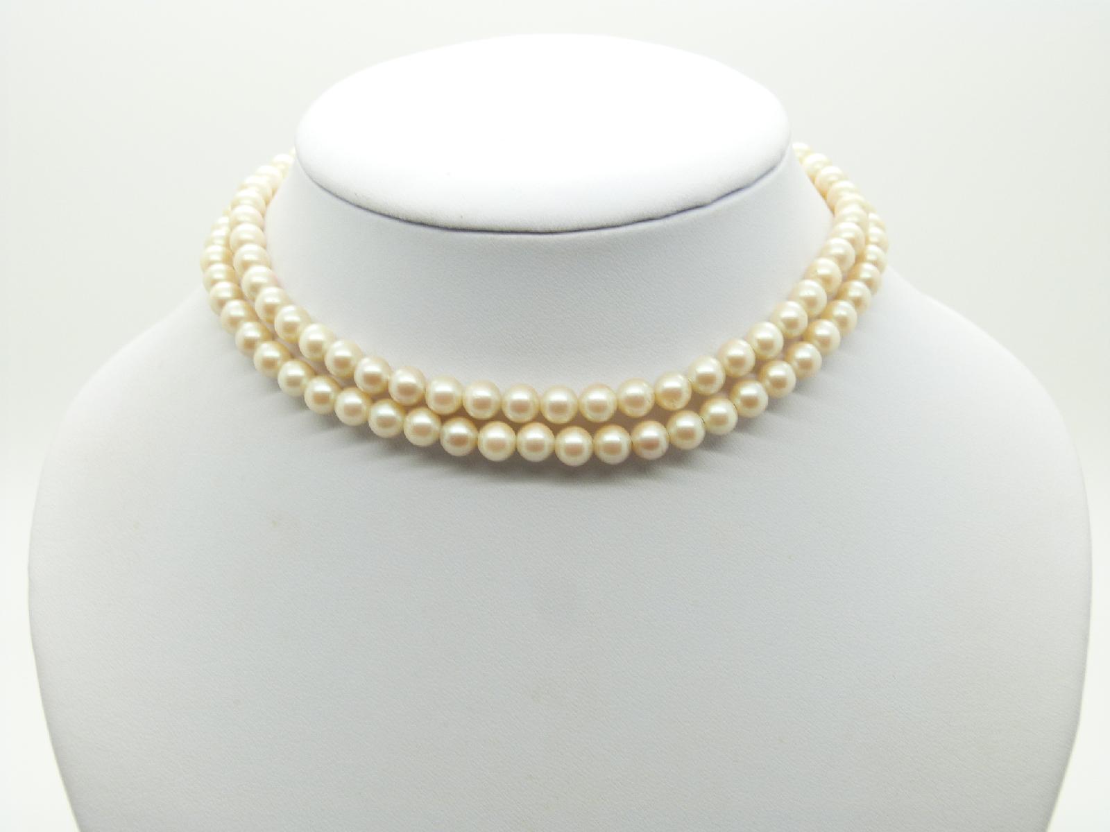 £16.00 - Vintage 50s Long Quality Glass Faux Pearl Bead Necklace 835 Silver Clasp 70cms Long