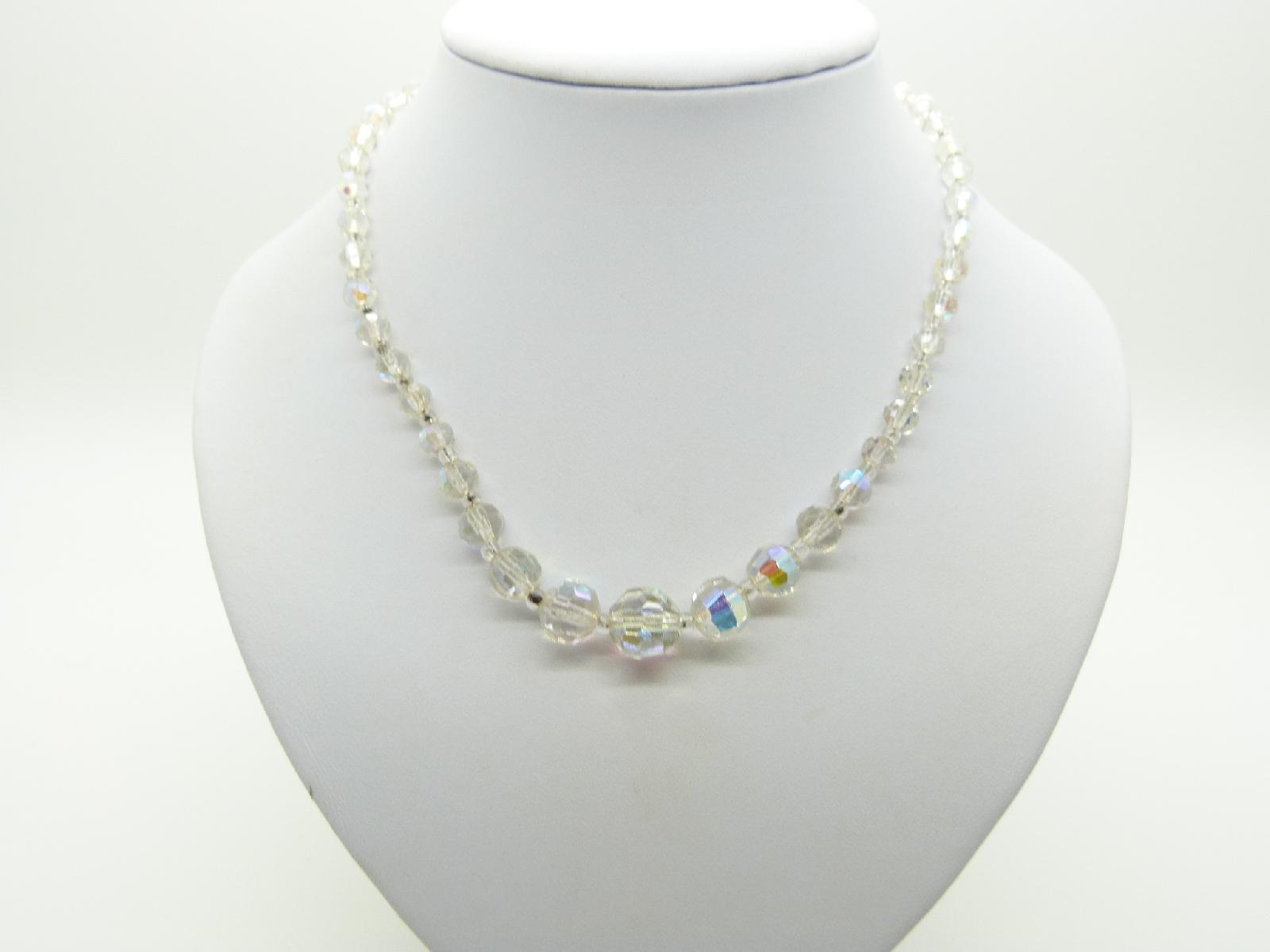 £13.00 - Vintage 50s Pretty AB Crystal Glass Bead Necklace 48cms Long