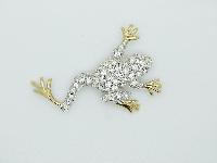 £15.00 - Vintage 80s Sparkling Crystal Diamante Quirky Goldtone Frog Brooch 8cms