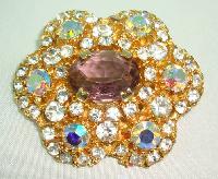 £38.40 - 1950s AMAZING AB & Purple Diamante Flower Shaped Brooch