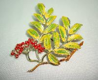 £27.20 - 1960s Signed Exquisite Leaf Series Mountain Ash Leaf and Berry Brooch