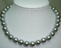 £25.60 - 1980s Quality Grey Faux Pearl Glass Bead Necklace Fab Diamante Clasp!