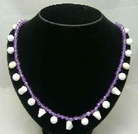 £9.60 - Vintage 50s Purple Lucite & White Bead Drop Necklace