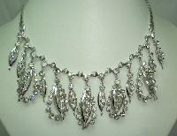 £48.00 - Vintage 50s Glam Diamante Dangle Drop Silver Necklace 