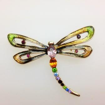 £22.00 - Vintage 90s Signed Monet Colourful Enamel and Diamante Dragonfly Brooch