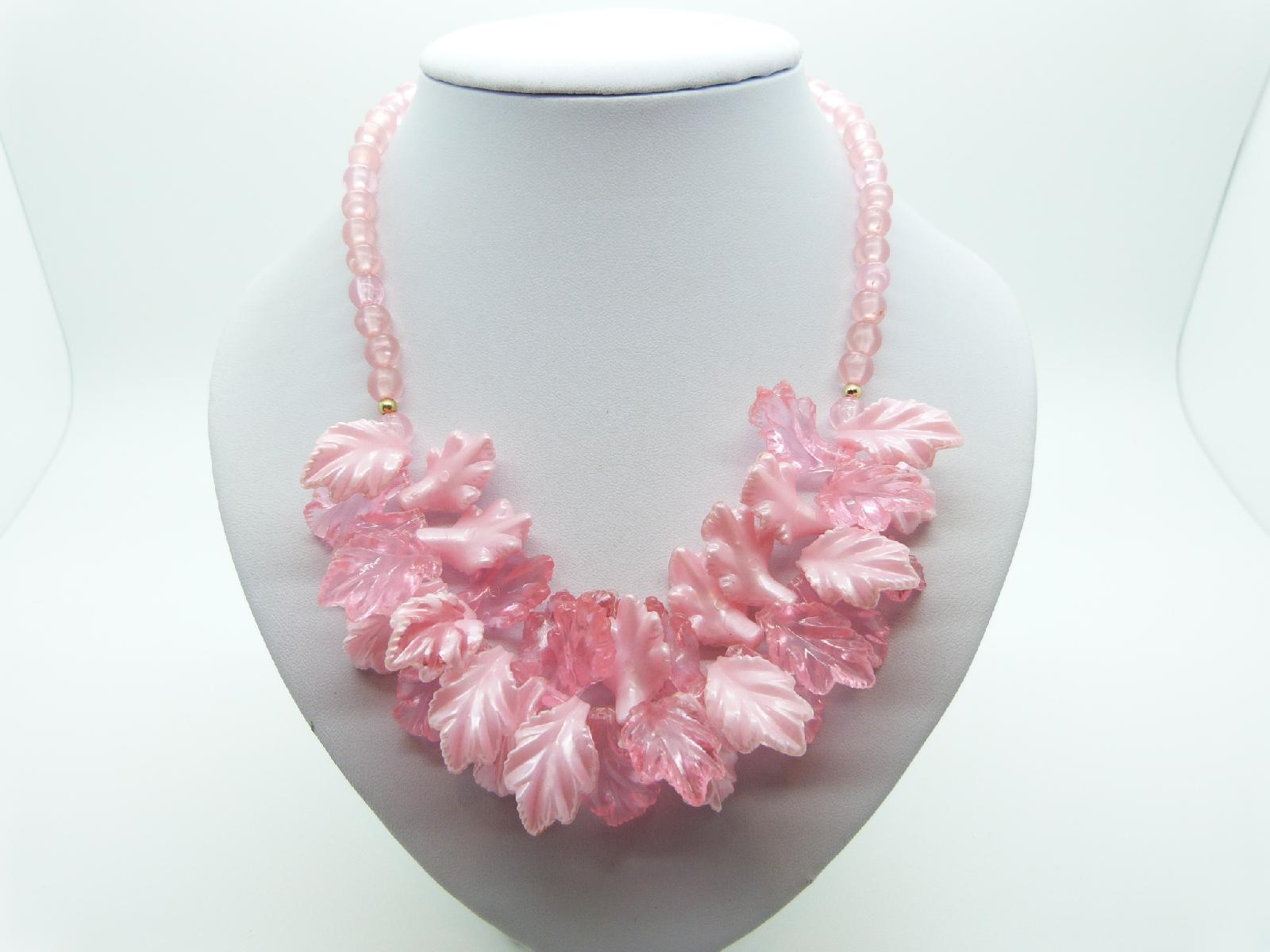£25.00 - Vintage 60s Stunning Two Tone Pink Lucite Bead Cluster Garland Necklace