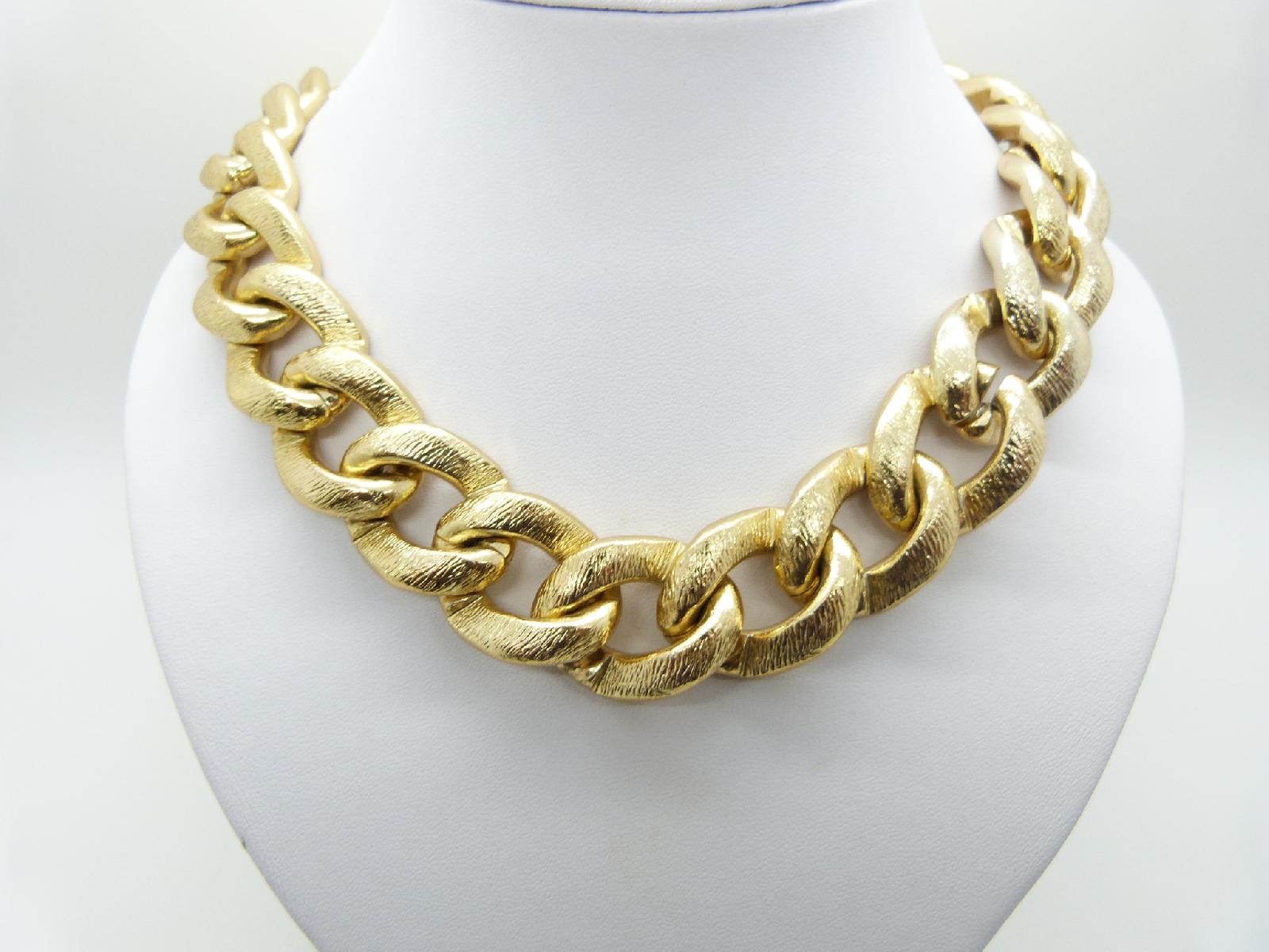 £30.00 - Vintage 80s Oversized Chunky Goldtone Chain Link Statement Necklace Heavy 76cms