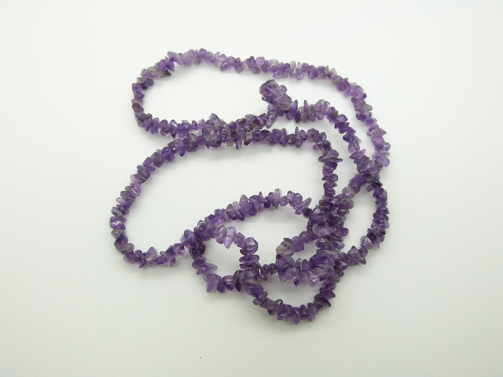 £18.00 - Very Pretty Long Real Amethyst Smooth Chip Bead Necklace