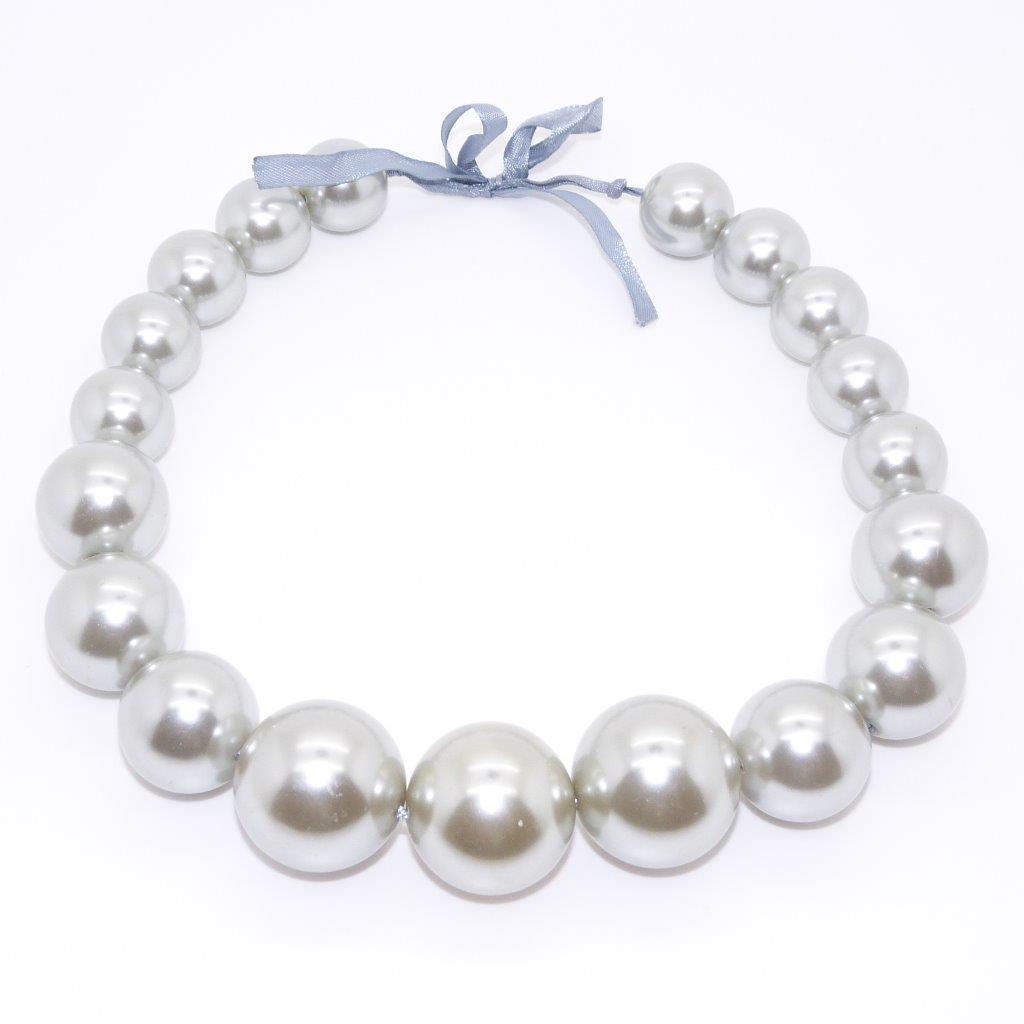 £12.00 - Vintage 50s Style Classy Chunky Silver Grey Graduating Pearl Bead Necklace 