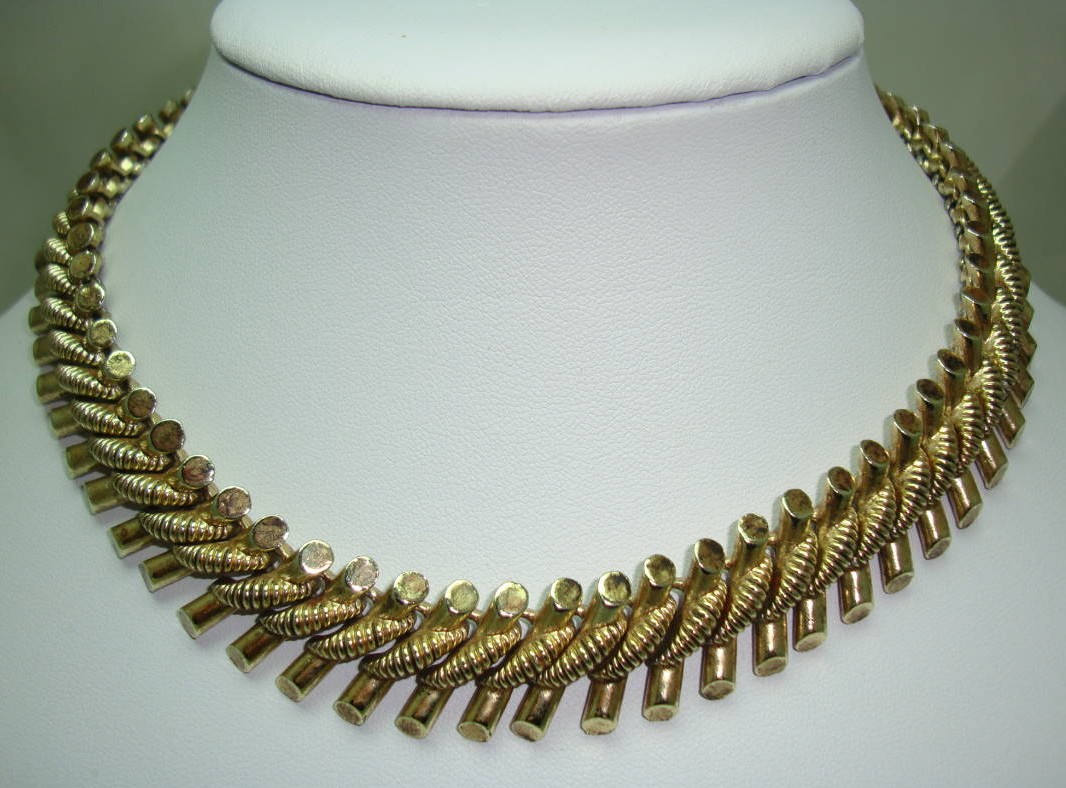 £36.00 - Vintage 50s Quality Fancy Link Heavy Goldtone Necklace Designer